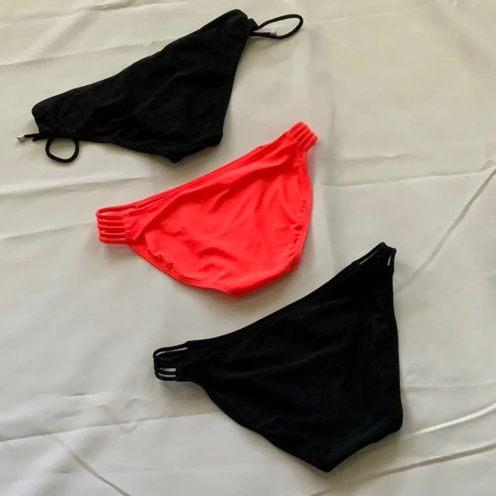 Xhilaration and Mossino Three Bikini Bottoms Two Black One Orange Girls Small